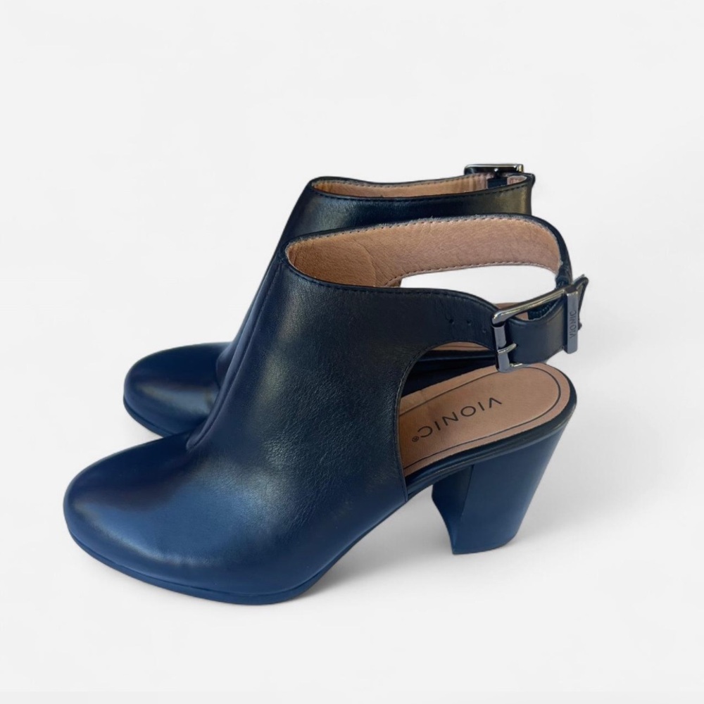 Vionic Sleek Black Leather Open Heel Booties - image 2